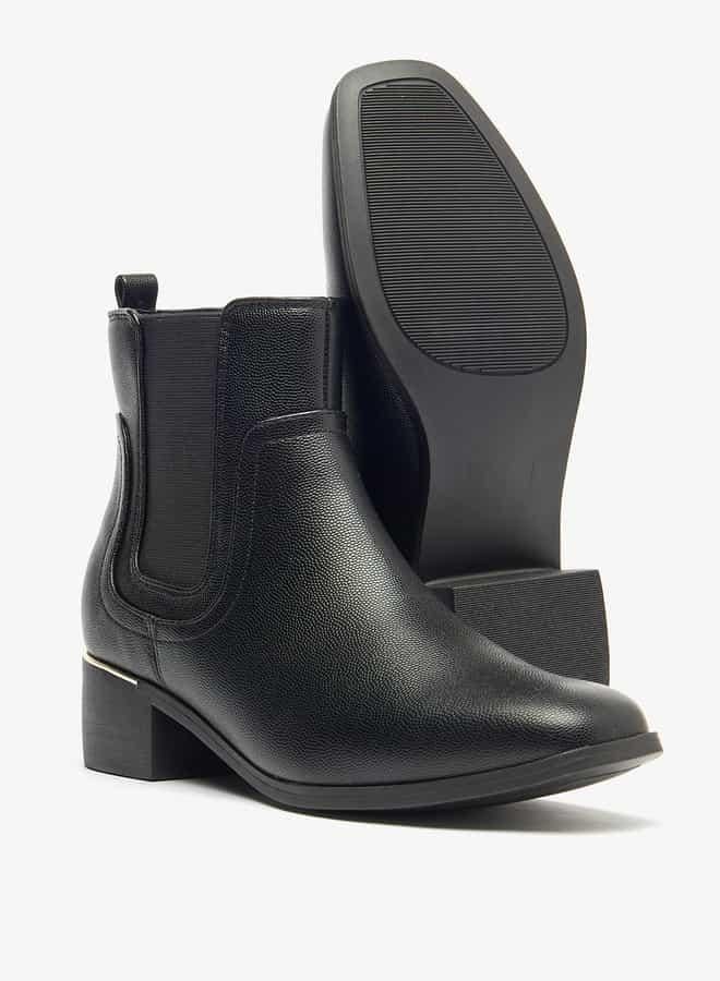 Flora Bella By Shoexpress Women Textured Slip-On Ankle Boots with Block Heels - Image 4