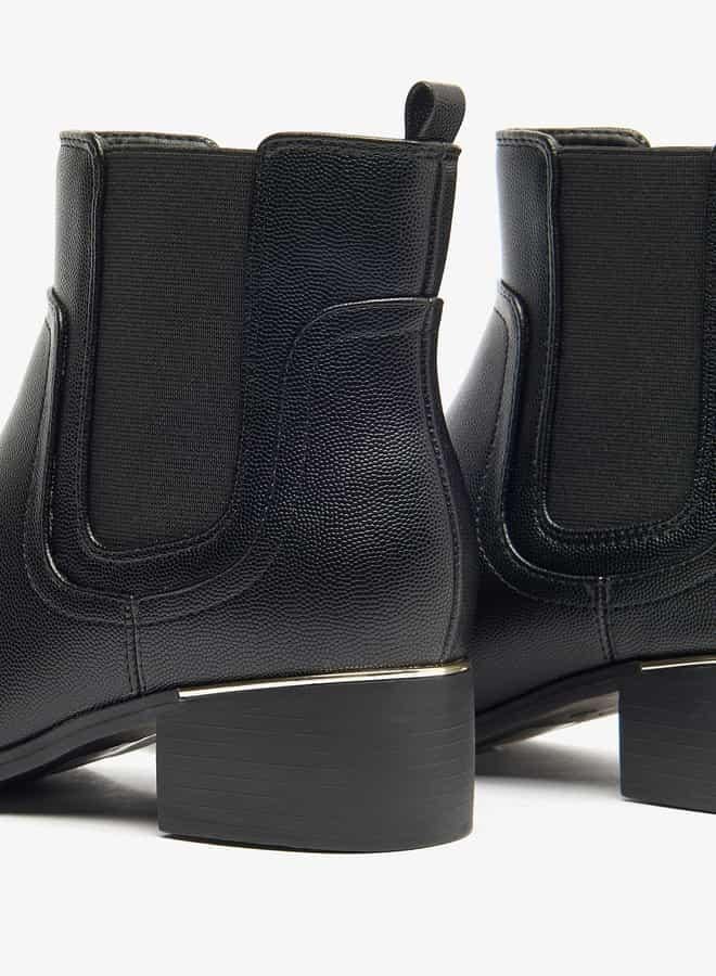 Flora Bella By Shoexpress Women Textured Slip-On Ankle Boots with Block Heels - Image 5