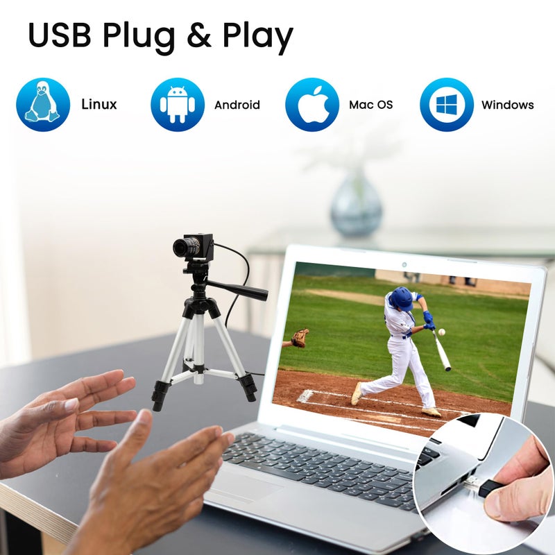 SVPRO USB Camera 1080P 120fps High Speed Camera for Golf Swing Simulator,12MP 4K Webcam with 3X Manual Zoom Lens USB Plug and Play for Computer Laptop Compatible with Windows Linux MacOS Android - Image 5