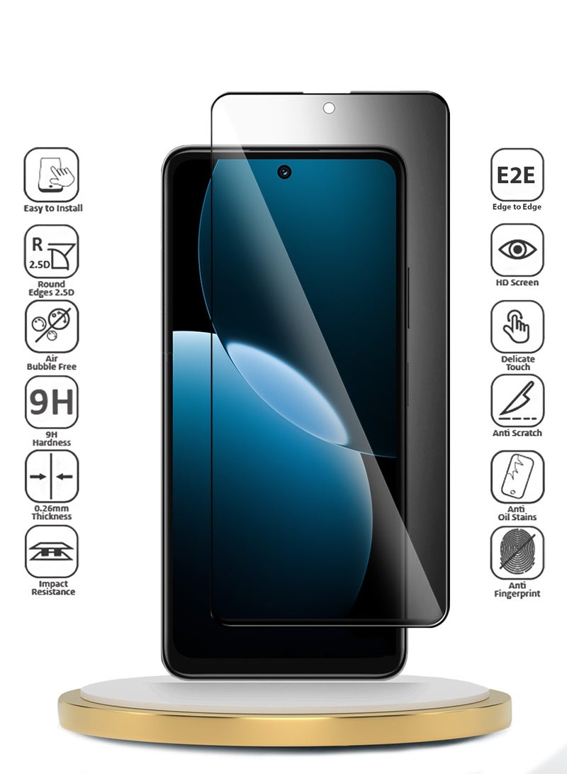 دبليو تيك حماية شاشة زجاجية مقساة مع غراء كامل للخصوصية من سلسلة هواوي نوفا Y73 4G 2025 بريميوم E2E - شفاف/أسود - Image 2