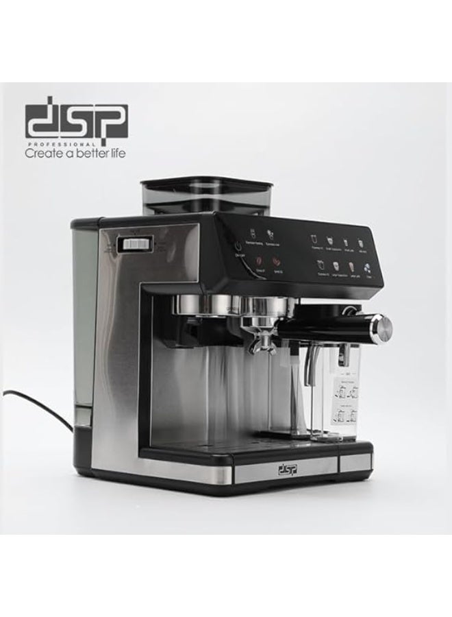 دي اس بي DSP KA3146 3-in-1 Espresso Coffee Machine | 20 Bar Pressure | Built-in Grinder, Milk Frother, 500ml Milk Tank | Touchscreen Control | Bean to Cup Coffee Maker - Image 3