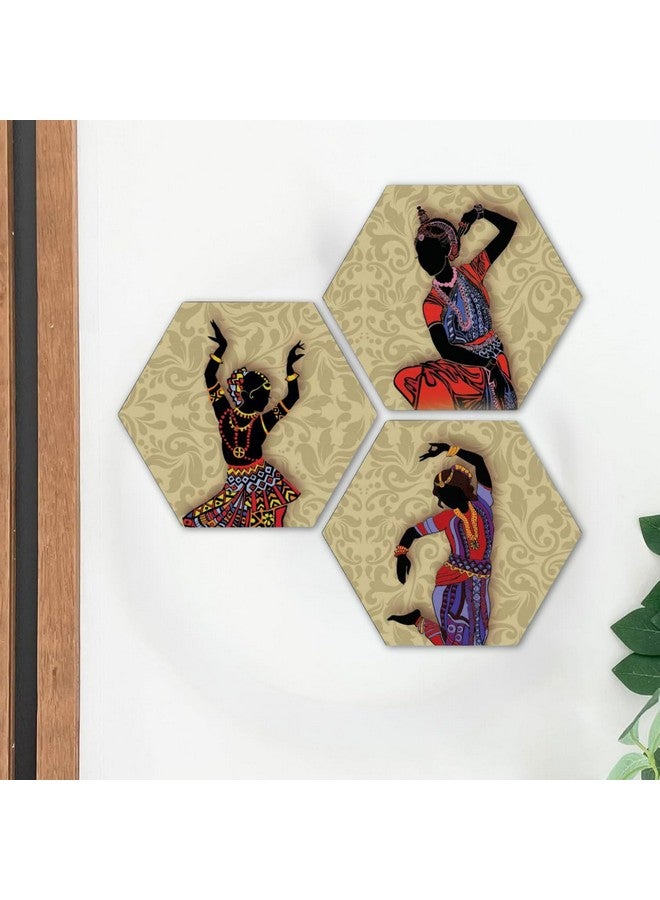 Masstone Dancing Lady Wall Painting | Wall Art Painting for Living Room (21.5x21.5 Inch) | Hexagon Wall Painting Set of 3 | Abstract Wall Painting for Bedroom | Home Decoration Items Painting - Image 4