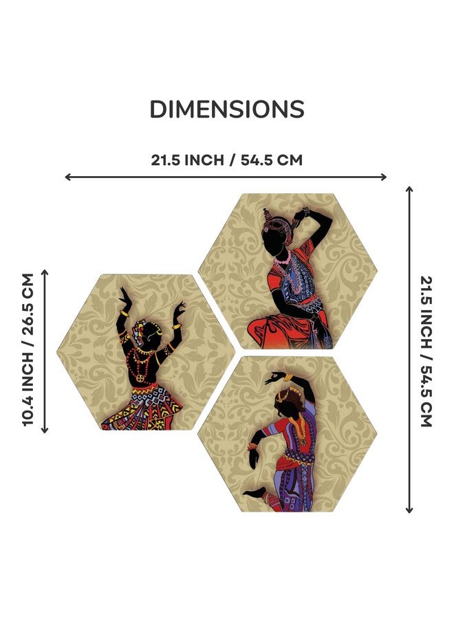 Masstone Dancing Lady Wall Painting | Wall Art Painting for Living Room (21.5x21.5 Inch) | Hexagon Wall Painting Set of 3 | Abstract Wall Painting for Bedroom | Home Decoration Items Painting - Image 2