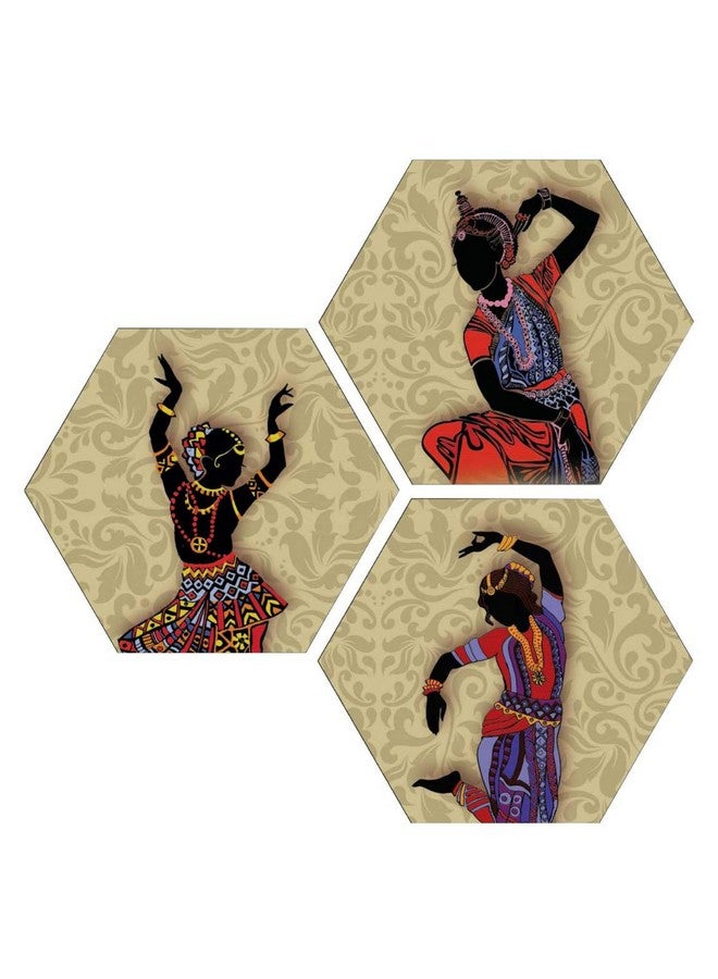 Masstone Dancing Lady Wall Painting | Wall Art Painting for Living Room (21.5x21.5 Inch) | Hexagon Wall Painting Set of 3 | Abstract Wall Painting for Bedroom | Home Decoration Items Painting - Image 1