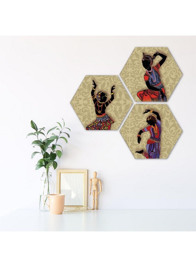 Masstone Dancing Lady Wall Painting | Wall Art Painting for Living Room (21.5x21.5 Inch) | Hexagon Wall Painting Set of 3 | Abstract Wall Painting for Bedroom | Home Decoration Items Painting - Image 3
