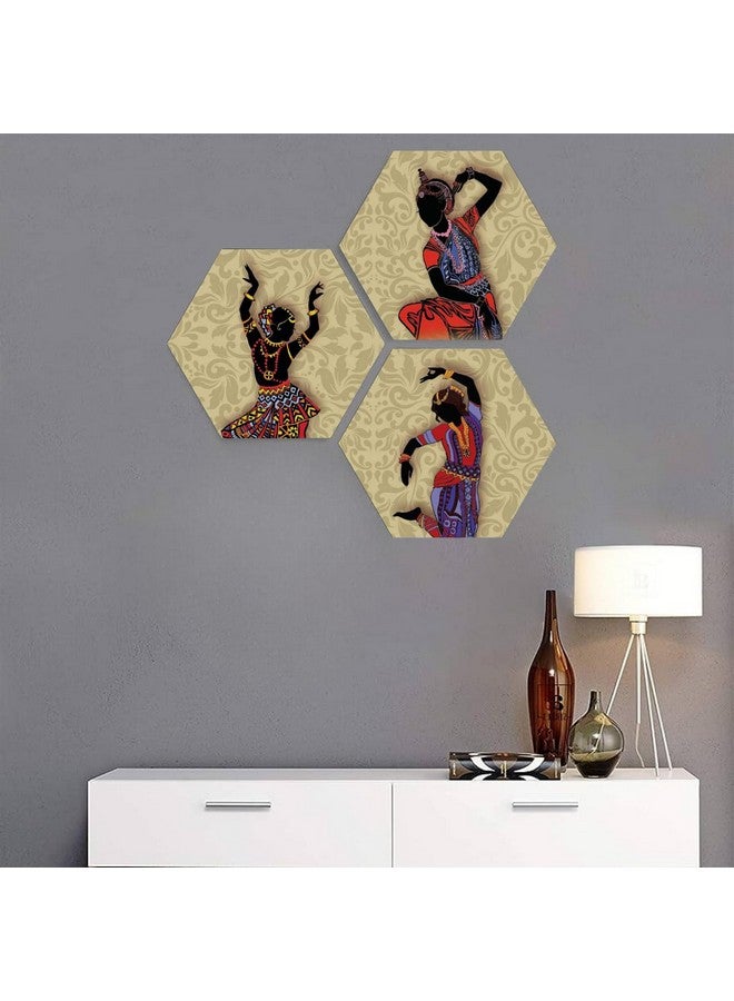 Masstone Dancing Lady Wall Painting | Wall Art Painting for Living Room (21.5x21.5 Inch) | Hexagon Wall Painting Set of 3 | Abstract Wall Painting for Bedroom | Home Decoration Items Painting - Image 5