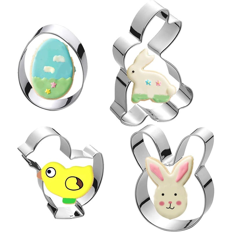 Easter Cookie Cutter Set 4 Piece Stainless Steel Egg Chick Bunny Shapes - Image 1