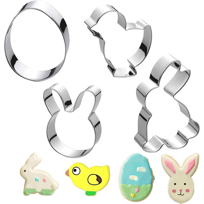 Easter Cookie Cutter Set 4 Piece Stainless Steel Egg Chick Bunny Shapes - Image 2