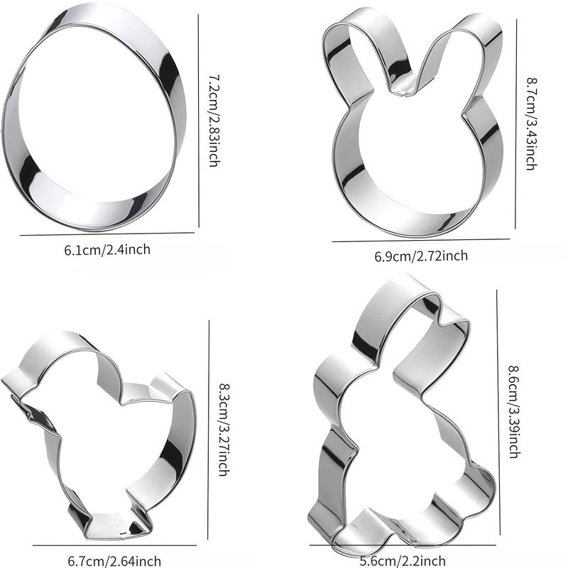 Easter Cookie Cutter Set 4 Piece Stainless Steel Egg Chick Bunny Shapes - Image 3