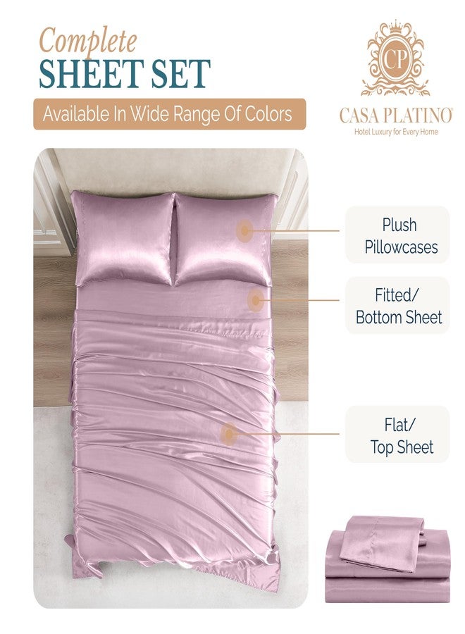 Casa Platino Satin Sheets Set Queen Size - 4 Pieces - Super Soft Like Silk - 1 Deep Pocket Fitted Sheet, 1 Flat Sheet & 2 Queen Pillowcases - Breathable Luxury Satin Bed Sheets Set for Girls - Pink - Image 2