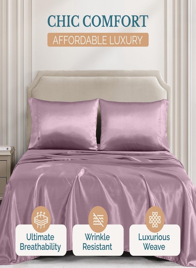 Casa Platino Satin Sheets Set Queen Size - 4 Pieces - Super Soft Like Silk - 1 Deep Pocket Fitted Sheet, 1 Flat Sheet & 2 Queen Pillowcases - Breathable Luxury Satin Bed Sheets Set for Girls - Pink - Image 5