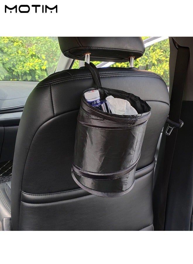 1 Pcs Car Ashtray Stainless Steel Smokeless Mini Ash Tray Can with Lid LED Blue Light And 1 Pcs Collapsible Car Garbage Bin Mini Car Bin Pop-Up Trash Bin