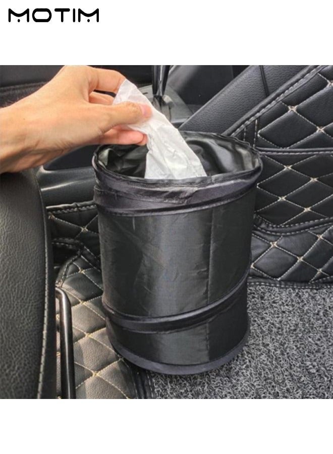 1 Pcs Car Ashtray Stainless Steel Smokeless Mini Ash Tray Can with Lid LED Blue Light And 1 Pcs Collapsible Car Garbage Bin Mini Car Bin Pop-Up Trash Bin