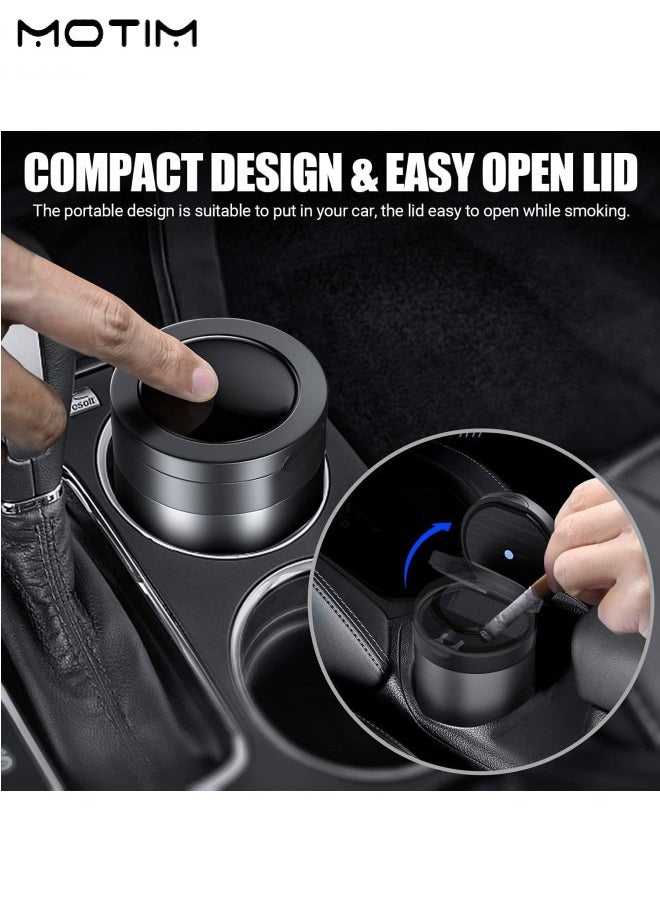 Motim 1 Pcs Car Ashtray Stainless Steel Smokeless Mini Ash Tray Can with Lid LED Blue Light And 1 Pcs Collapsible Car Garbage Bin Mini Car Bin Pop-Up Trash Bin  - Image 3