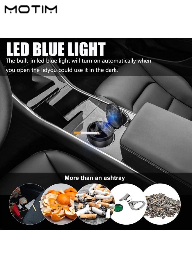Motim 1 Pcs Car Ashtray Stainless Steel Smokeless Mini Ash Tray Can with Lid LED Blue Light And 1 Pcs Collapsible Car Garbage Bin Mini Car Bin Pop-Up Trash Bin  - Image 4