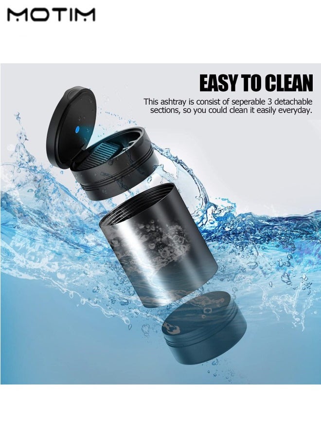Motim 1 Pcs Car Ashtray Stainless Steel Smokeless Mini Ash Tray Can with Lid LED Blue Light And 1 Pcs Collapsible Car Garbage Bin Mini Car Bin Pop-Up Trash Bin  - Image 5
