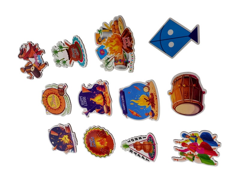 PRANSUNITA 20 pcs Lohri Wooden Cutouts Motifs Embellishment for Art Work, Lohri, Basant Panchami, Gift Packing, Wall Decoration (Mix Design)- Size - 5-6 cm (1.50 mm Thick) - Image 3