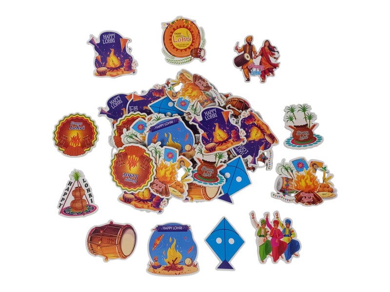 PRANSUNITA 20 pcs Lohri Wooden Cutouts Motifs Embellishment for Art Work, Lohri, Basant Panchami, Gift Packing, Wall Decoration (Mix Design)- Size - 5-6 cm (1.50 mm Thick) - Image 5