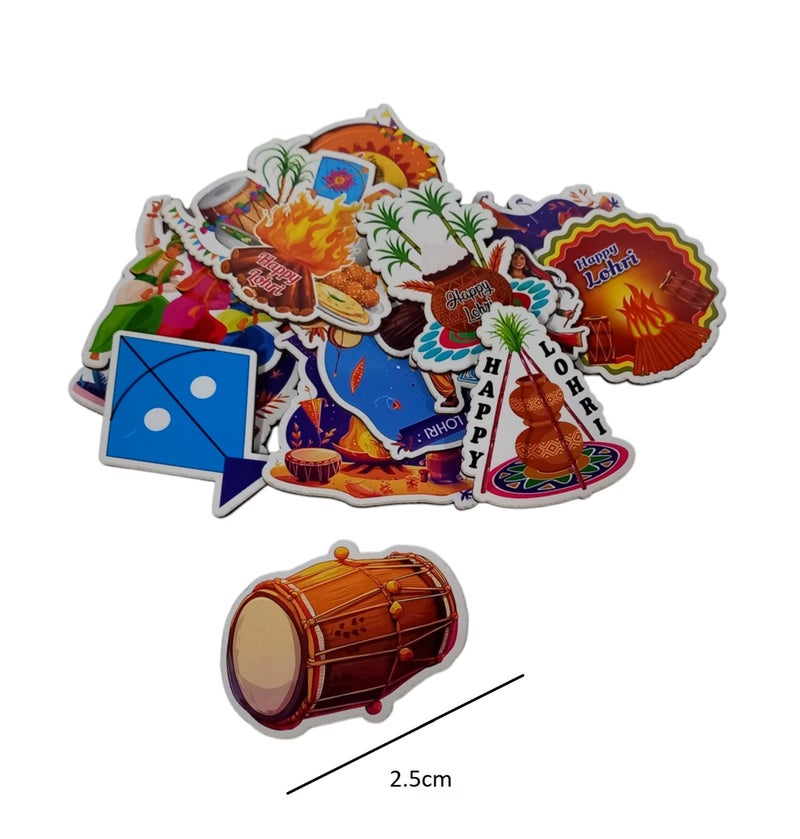 PRANSUNITA 20 pcs Lohri Wooden Cutouts Motifs Embellishment for Art Work, Lohri, Basant Panchami, Gift Packing, Wall Decoration (Mix Design)- Size - 5-6 cm (1.50 mm Thick) - Image 2