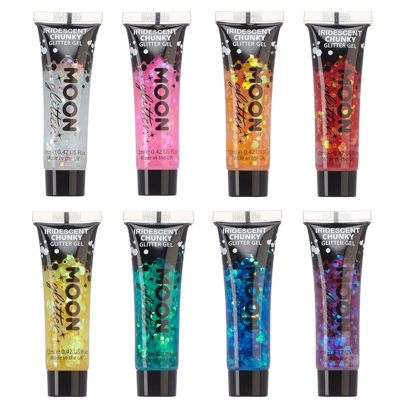 Iridescent Chunky Face & Body Glitter Gel by Moon Glitter - 0.40fl oz - Glitter Face Paint - Set of 8 colours