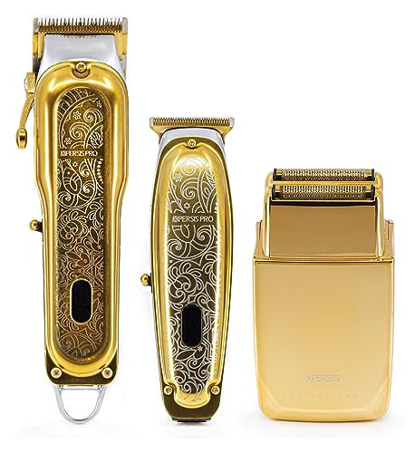 XPERSIS PRO Cordless Hair Clipper + Hair Trimmer for Mens and Barbers +Shaver with Sharp Blades, Cord/Cordless Electric Razor for Mens Gold - Image 1