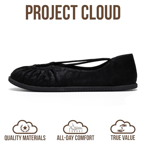 Project Cloud Ballet Flats for Women Comfortable Womens Shoes with Memory Foam Insole & MicroSuede Upper - Mary Jane Shoes Women Footwear - Lightweight Ballerina Womens Flats (Cheers, METALBLACK,11M) - Image 3