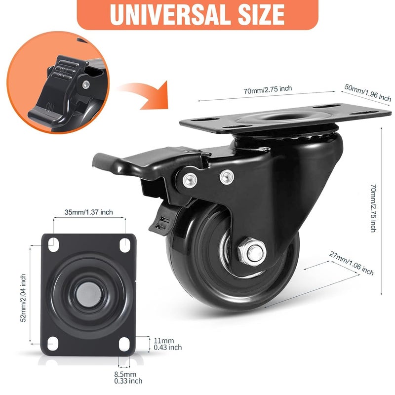 Bosney Moving Castor Wheel 2 Single Wheel Puff Castor Wheel Inside Bearing for Center Table Furniture200 kg Load CapacityA80 Wheel Material PU Black - Image 5
