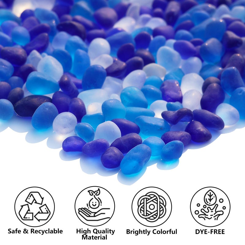 QYGL Sea Glass Stones - 2.9LB/46.4oz Blue Mixed Frosted Glass Pebbles Gemstones - Perfect for Aquarium Rocks, Fish Tank Gravel, Vase Fillers, Seaglass DIY Crafts, and Home Decor - Image 2