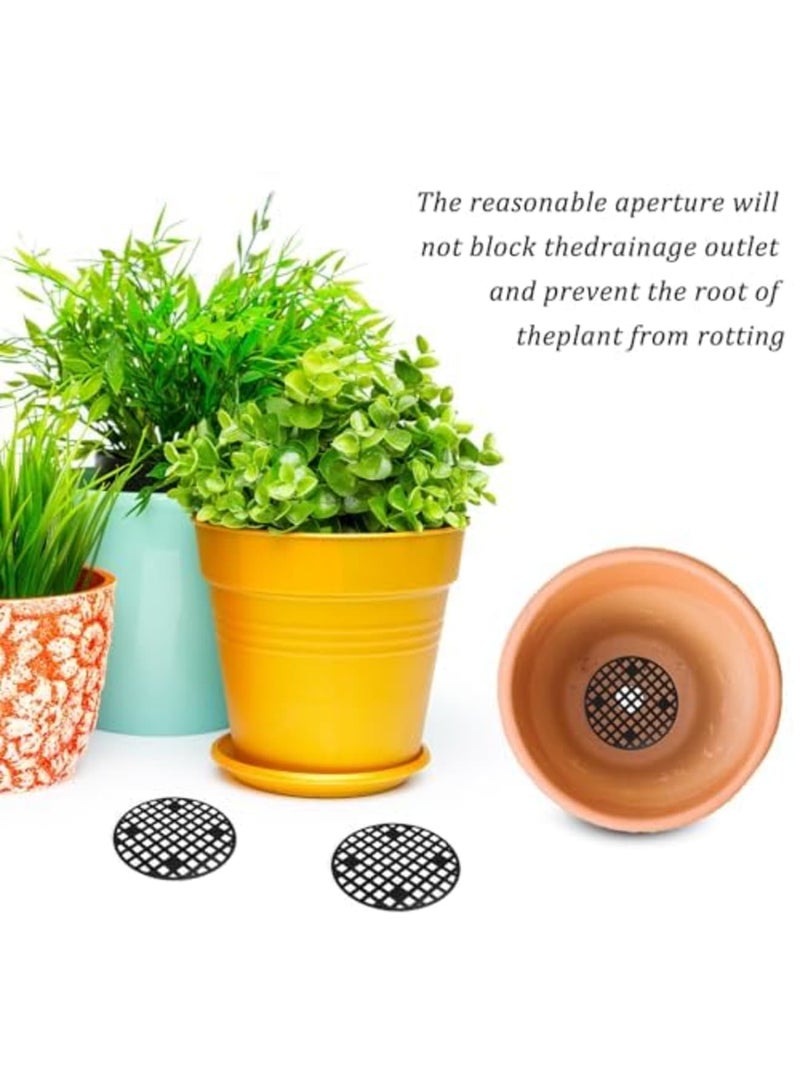 Barakah 100 قطعة غطاء ثقب شبكة أصيص النباتات، شاشة تصريف بونساي لإدخالها في أصص الزهور، حصيرة شبكة قاع الأصيص لمنع تسرب التربة، تعزيز نمو النباتات، شبكة بولي إيثيلين متينة (1.8" / أسود) - Image 4