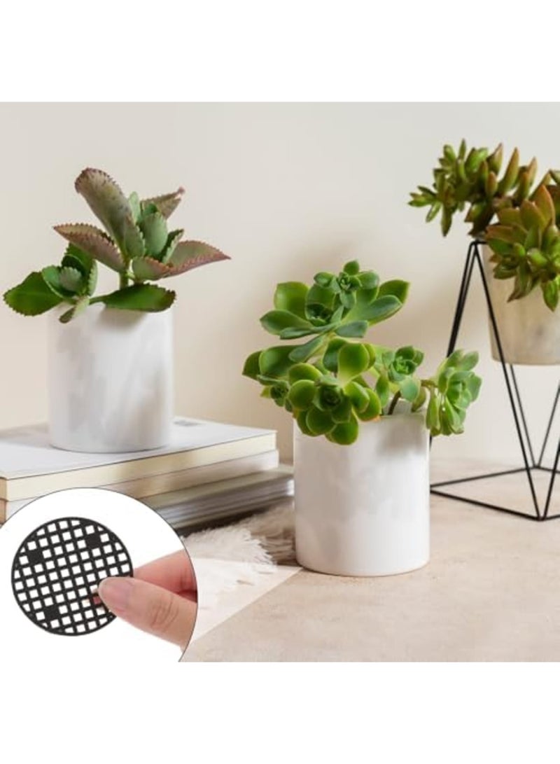 Barakah 100 قطعة غطاء ثقب شبكة أصيص النباتات، شاشة تصريف بونساي لإدخالها في أصص الزهور، حصيرة شبكة قاع الأصيص لمنع تسرب التربة، تعزيز نمو النباتات، شبكة بولي إيثيلين متينة (1.8" / أسود) - Image 2