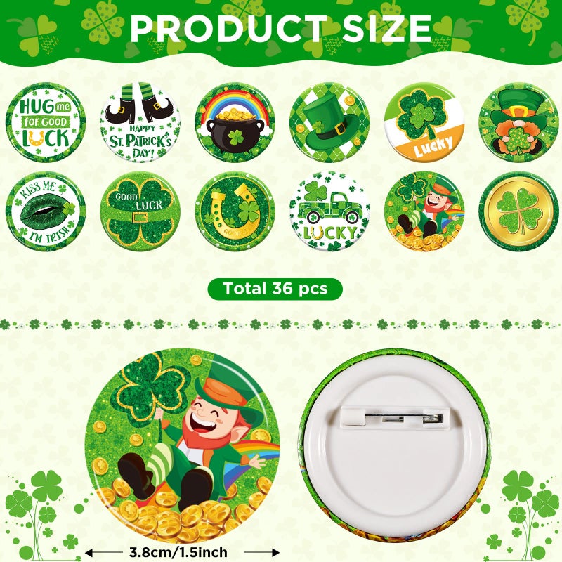 Harrycle 72 Pieces St. Patrick's Day Party Favors Including Green Shamrock Bracelet Lucky Rubber Wristbands Irish Clover Badges Bulk for Saint Patrick's Day Accessories Set Birthday Party Supplies Decor - Image 2