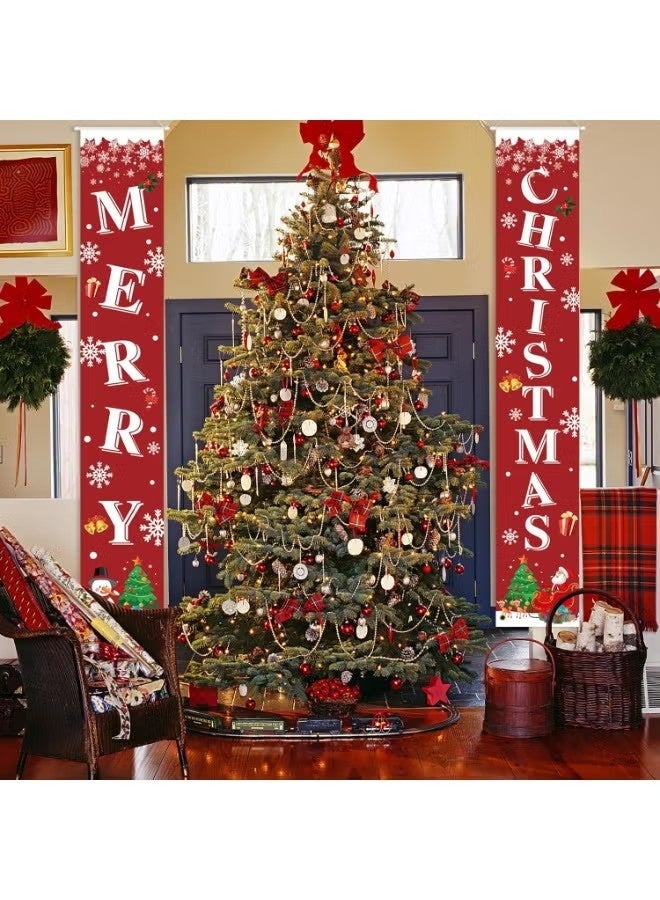 هابي دي لافتة باب عيد الميلاد، لافتات الشرفة، لافتة ترحيب للمنزل، زينة العطلة والشتاء، خلفية سانتا معلقة، لافتة للفناء للباب الأمامي، تغطية الجدار، مستلزمات الحفلات، زينة عيد الميلاد - Image 4