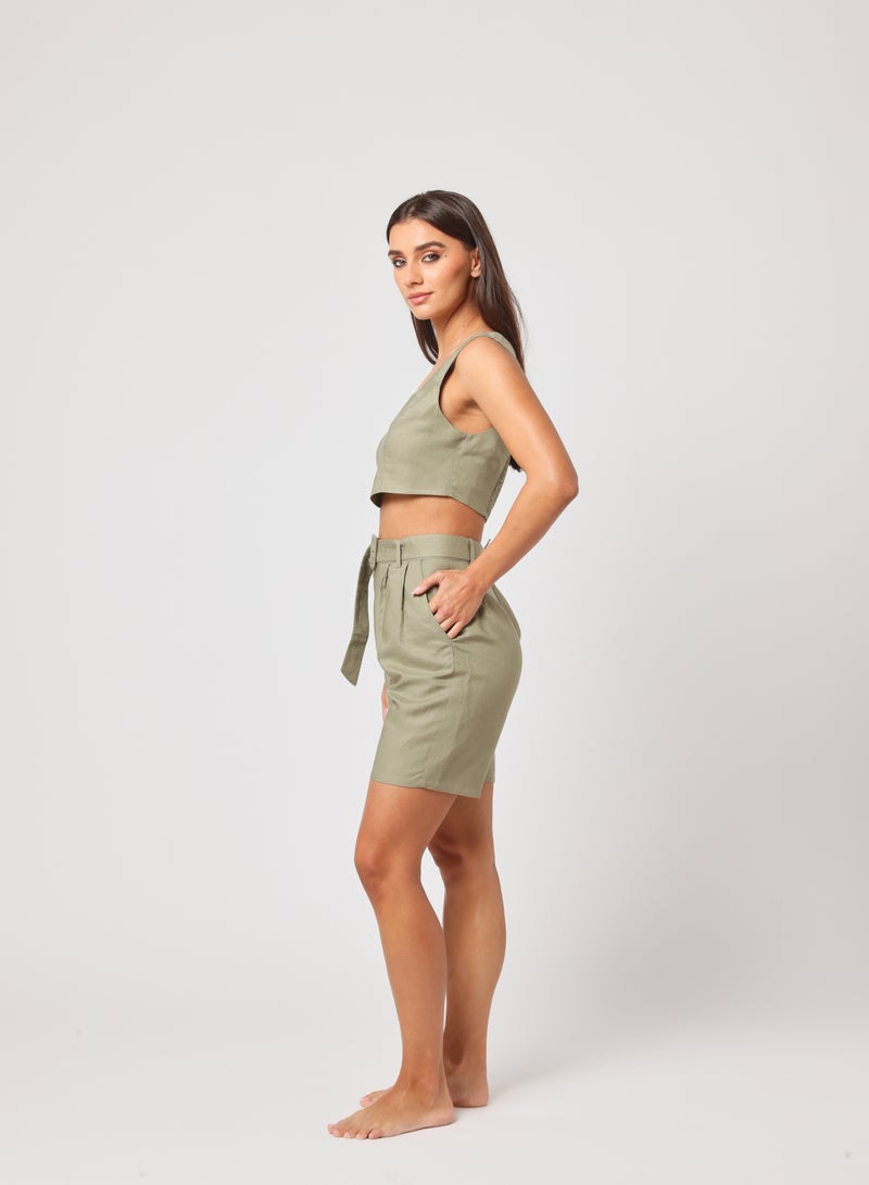 Ashita Fernandes Ashita Fernandes Fiza Linen Top for women – Olive Green, Cropped & Flattering Fit, Lightweight Sustainable Fabric, Effortless Style for Casual & Resort Wear  - Image 3