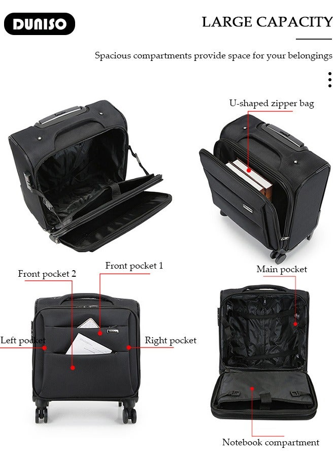 DUNISO 16 Inch Rolling Laptop Bag with 4 Wheels,Small Business Spinner Suitcase with Adjustable Pull Rod ,Carry-On Luggage Lightweight Trolley Luggage Bag for Men and Women Work Travel - Image 5