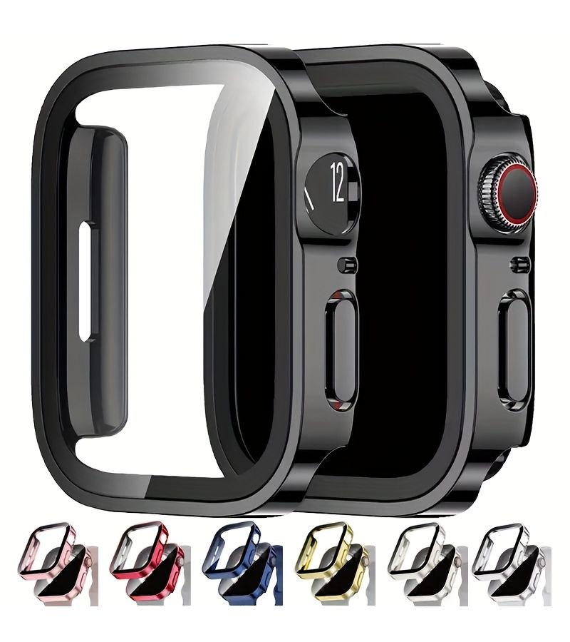 Transparent Ultra Durable PC Hard Case With Tempered Glass Screen Protector For Apple Watch Series 9 8 7 6 5 4 SE 45mm - Image 1