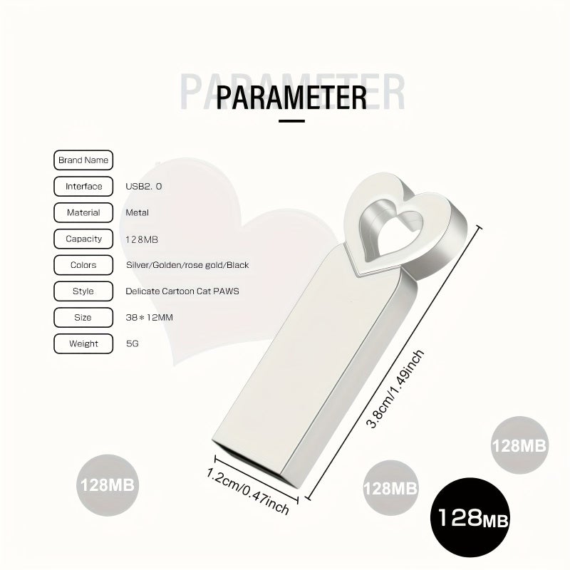 High Speed Mini Metal USB Drive 128MB Black Small Capacity Portable Storage Cute Exquisite Gift for Valentine Day Thanksgiving Wedding Commemoration Commercial Bidding - Image 2