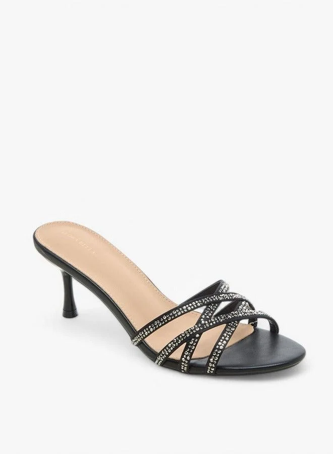 Embellished Cross-Strap Sandals with Flared Heel