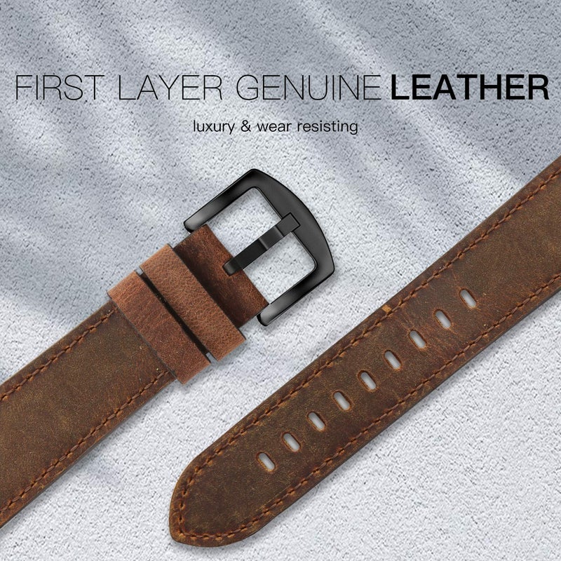 EDIMENS Leather Bands Compatible with Apple Watch 46mm 45mm 44mm 42mm(Series 1 2 3) Band Men Women, Vintage Genuine Leather Wristband Replacement Band Compatible for Apple Watch iwatch Series 10 9 8 7 6 5 4 SE - Image 3