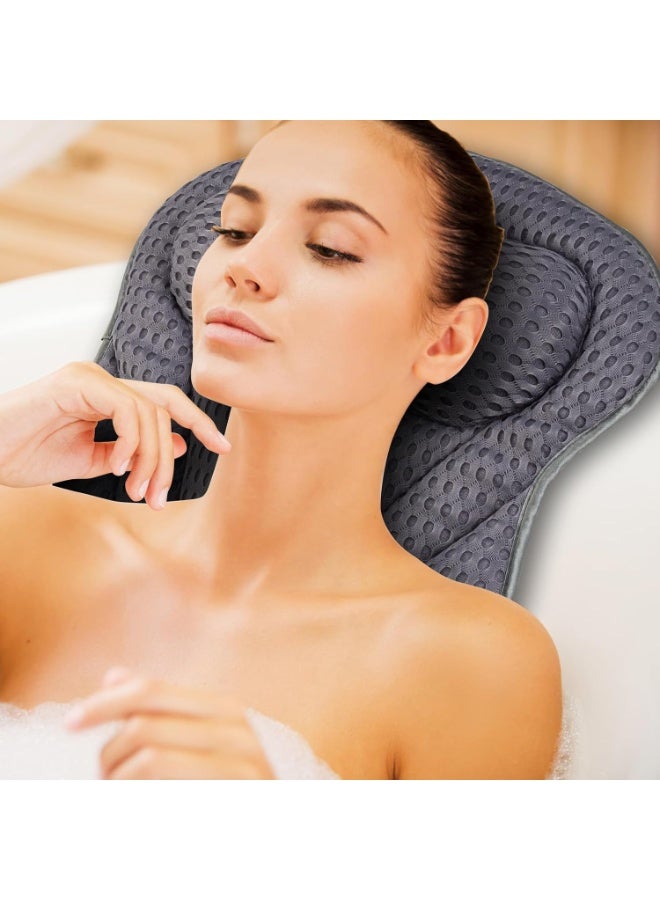 NANAO وسادة استحمام 4D مريحة لدعم الرقبة والظهر وسادة استحمام بتقنية الهواء الشبكي وسادة رأس استحمام وسادات استحمام مع أكواب شفط قوية تناسب جميع أحواض الاستحمام، أحواض المياه الساخنة ومنتجعات المنزل (رمادي) - Image 3