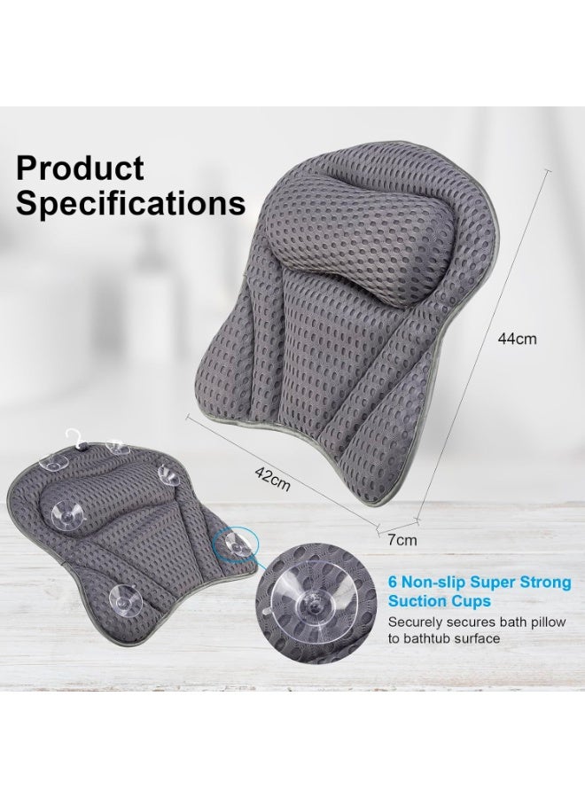 NANAO وسادة استحمام 4D مريحة لدعم الرقبة والظهر وسادة استحمام بتقنية الهواء الشبكي وسادة رأس استحمام وسادات استحمام مع أكواب شفط قوية تناسب جميع أحواض الاستحمام، أحواض المياه الساخنة ومنتجعات المنزل (رمادي) - Image 5