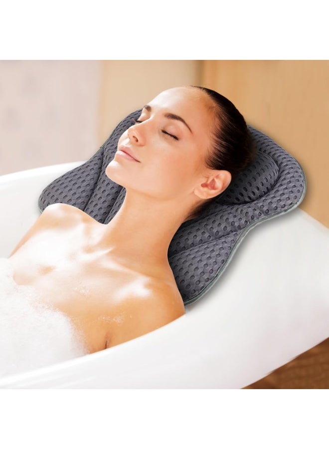NANAO وسادة استحمام 4D مريحة لدعم الرقبة والظهر وسادة استحمام بتقنية الهواء الشبكي وسادة رأس استحمام وسادات استحمام مع أكواب شفط قوية تناسب جميع أحواض الاستحمام، أحواض المياه الساخنة ومنتجعات المنزل (رمادي) - Image 1