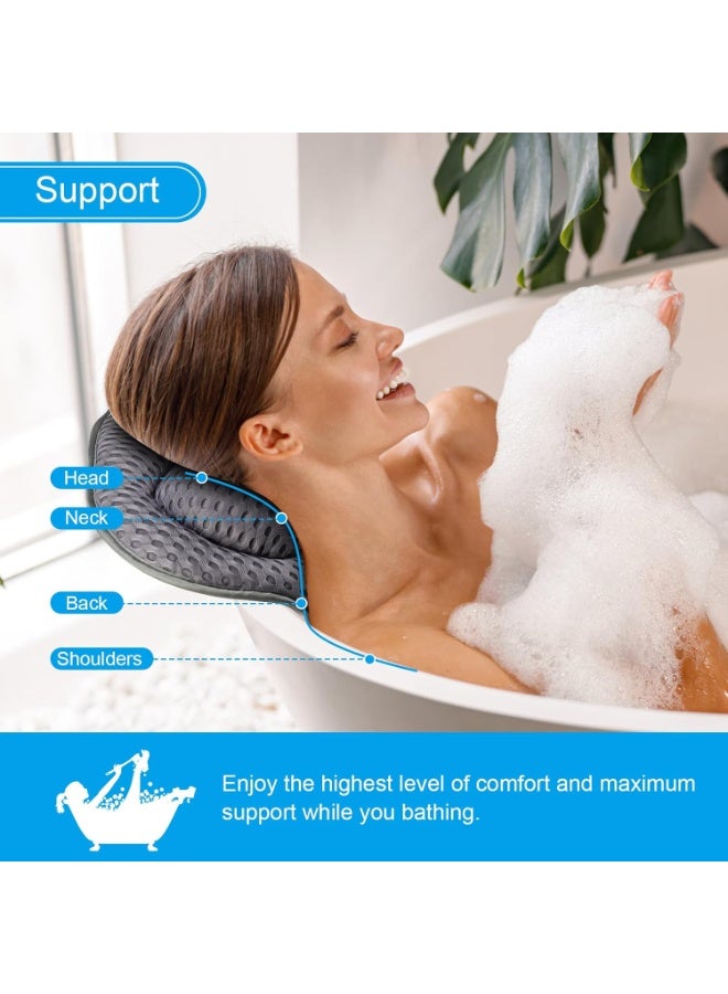 NANAO وسادة استحمام 4D مريحة لدعم الرقبة والظهر وسادة استحمام بتقنية الهواء الشبكي وسادة رأس استحمام وسادات استحمام مع أكواب شفط قوية تناسب جميع أحواض الاستحمام، أحواض المياه الساخنة ومنتجعات المنزل (رمادي) - Image 2