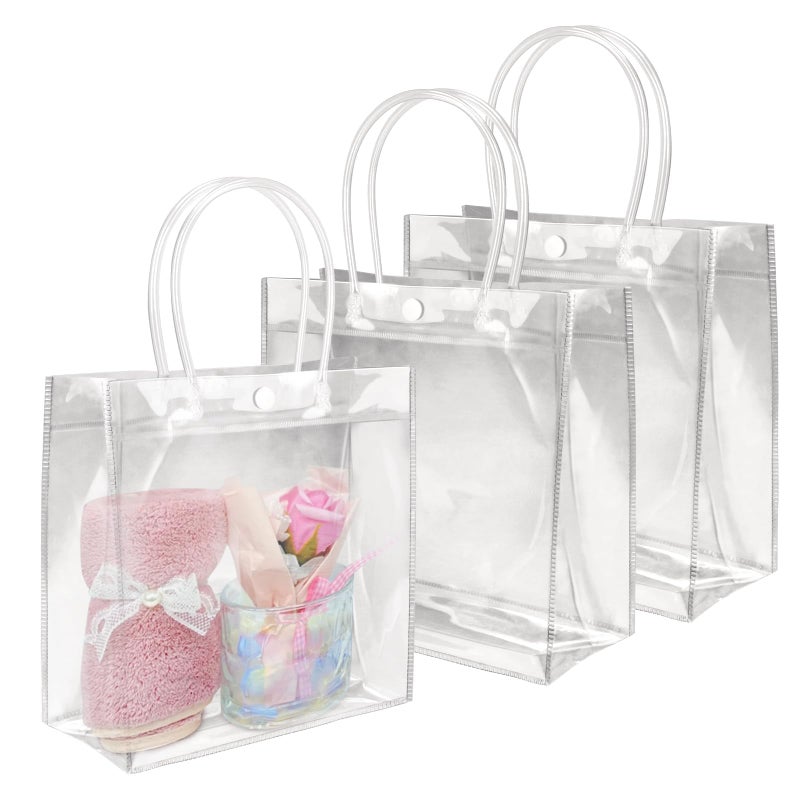 BadenBach 15 PCS Clear Gift Bags with Handles,6.89" x 6.89" x 3.54",Plastic Clear Gift Bags Clear Goodie Bags Clear Favor Small Tote Bags for Wedding Birthday Baby Shower Party Halloween Christmas - Image 1