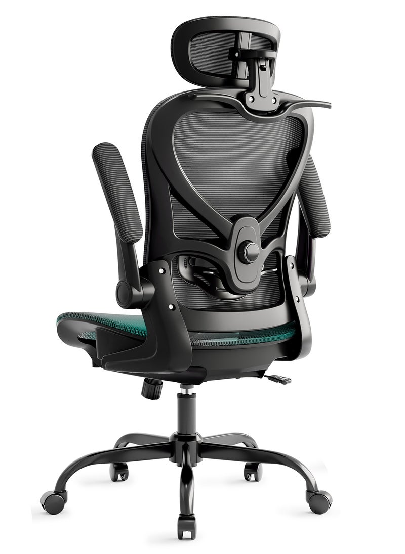 Ergonomic Gaming Office Chair with 90° Foldable Armrests - Mesh Office Chair with 2D Lumbar Support and 3D Headrest, 125° Reclining, Holds up to 140kg for Office/Study/Library, Black