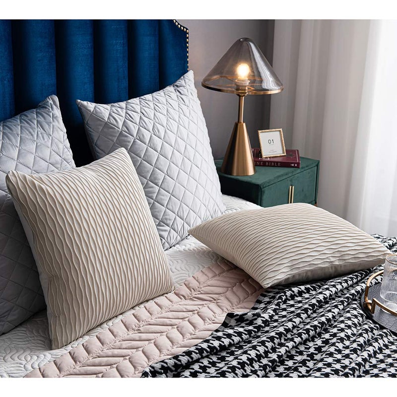 DEZENE Ivory White Couch Pillow Covers: 2 Pack 24x24 Inch Original Striped Velvet Square Throw Pillow Cases for Farmhouse Home Decor - Image 4