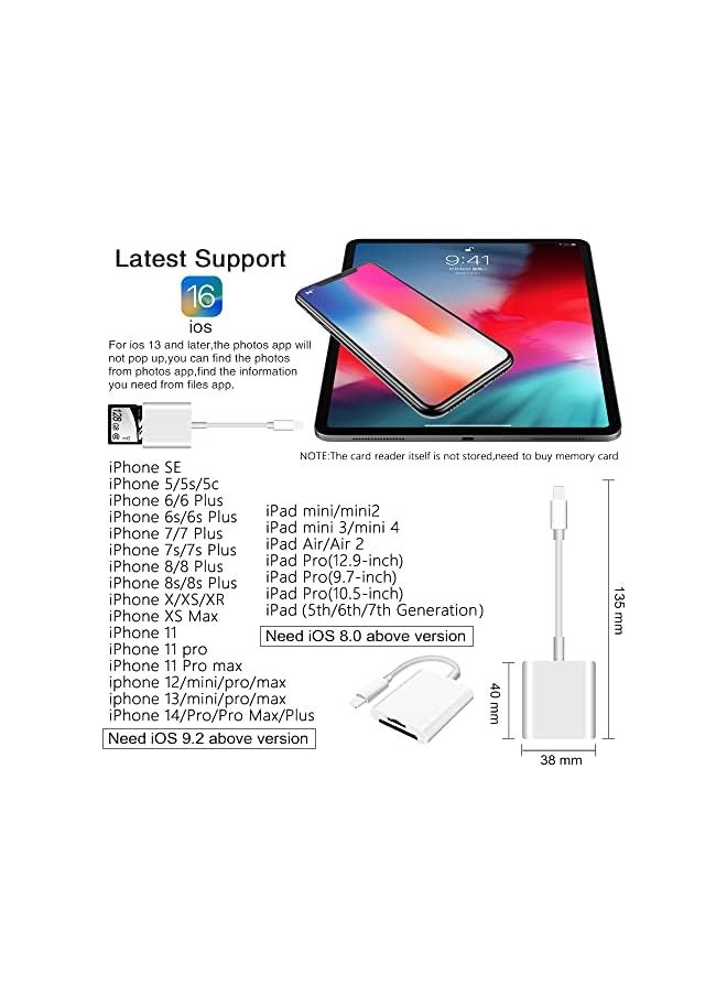 SUNTRSI - Card Reader for iPhone iPad Camera,Dual Card Slot Memory Card Reader Supports SD and TF Card Trail Camera Viewer Sd Card Adapter Portable Micro Sd Card Reader No Application Required Plug and Play - Image 1