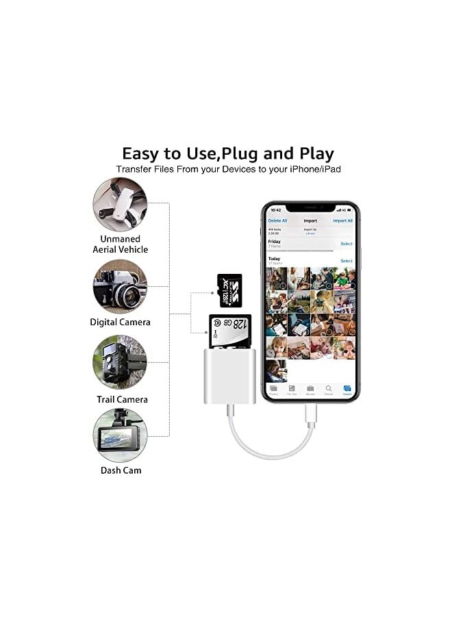 SUNTRSI - Card Reader for iPhone iPad Camera,Dual Card Slot Memory Card Reader Supports SD and TF Card Trail Camera Viewer Sd Card Adapter Portable Micro Sd Card Reader No Application Required Plug and Play - Image 1
