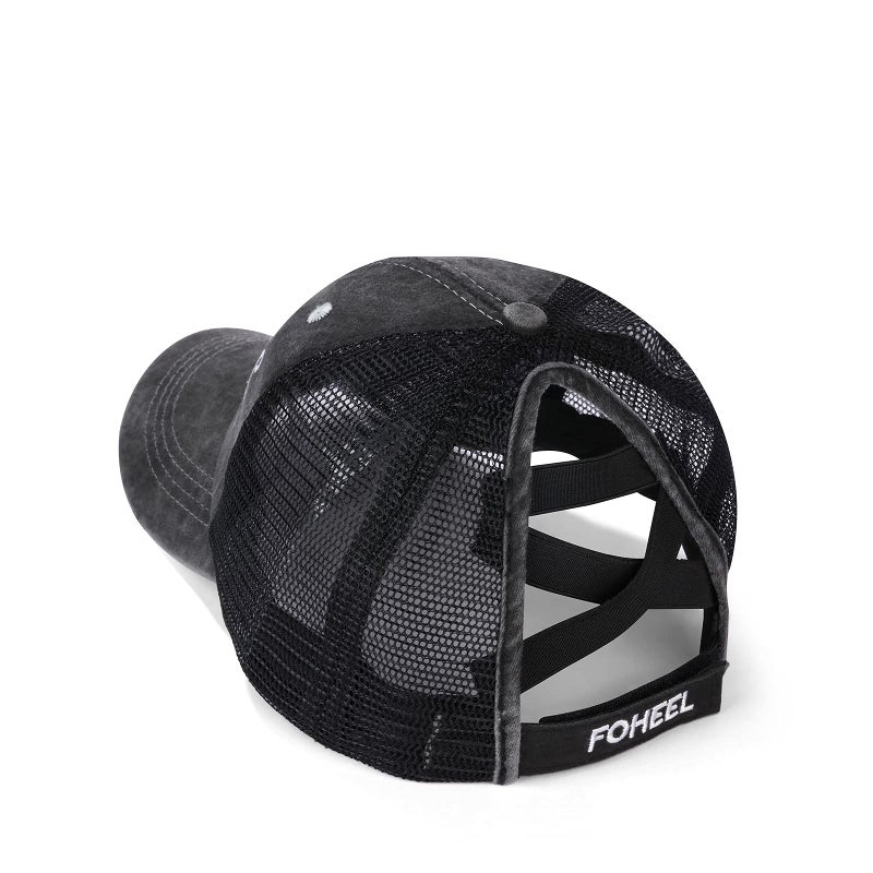FOHEEL Criss Cross Ponytail Hat Baseball Caps for Women Mesh Back Distressed Messy Trucker Hat Pony Embroidery Hiking Golf Running Hats - Image 2