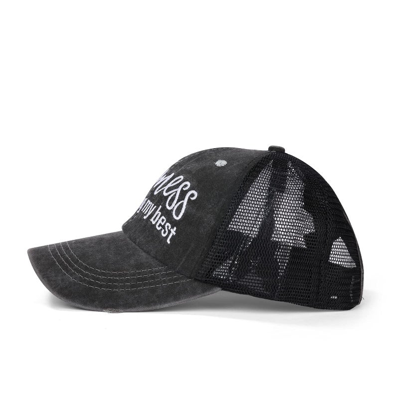 FOHEEL Criss Cross Ponytail Hat Baseball Caps for Women Mesh Back Distressed Messy Trucker Hat Pony Embroidery Hiking Golf Running Hats - Image 4