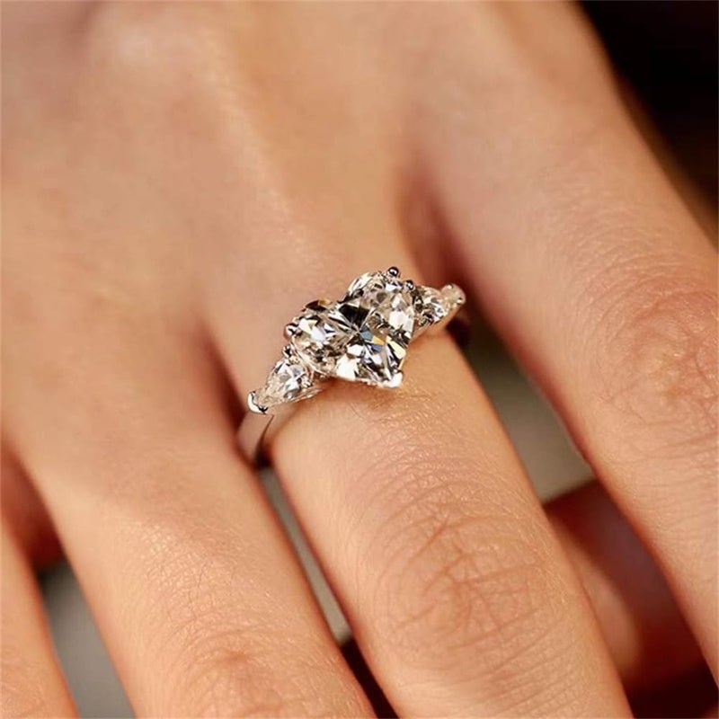 AZQ 925 Sterling Silver Shiny Heart Gemstone Ring 18K Gold Heart-Shaped 3Ct Cubic Zirconia Promise Rings CZ Diamond Halo Cocktail Rings Eternity Engagement Wedding Band Ring for Women Z.71 (US Code 8) - Image 1